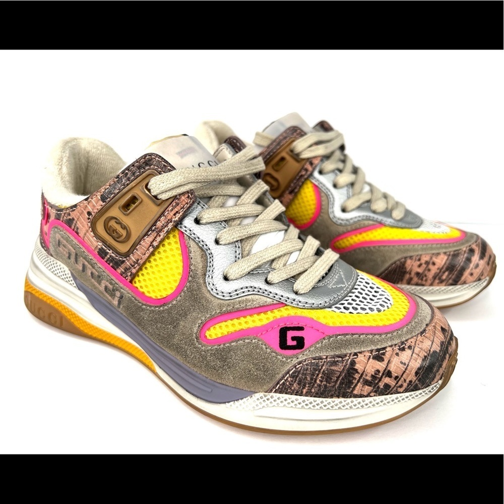 GUCCI Ultrapace Ace Snake Leather Distressed Suede 592348 Women Sneakers 34.5 - Picture 4 of 13